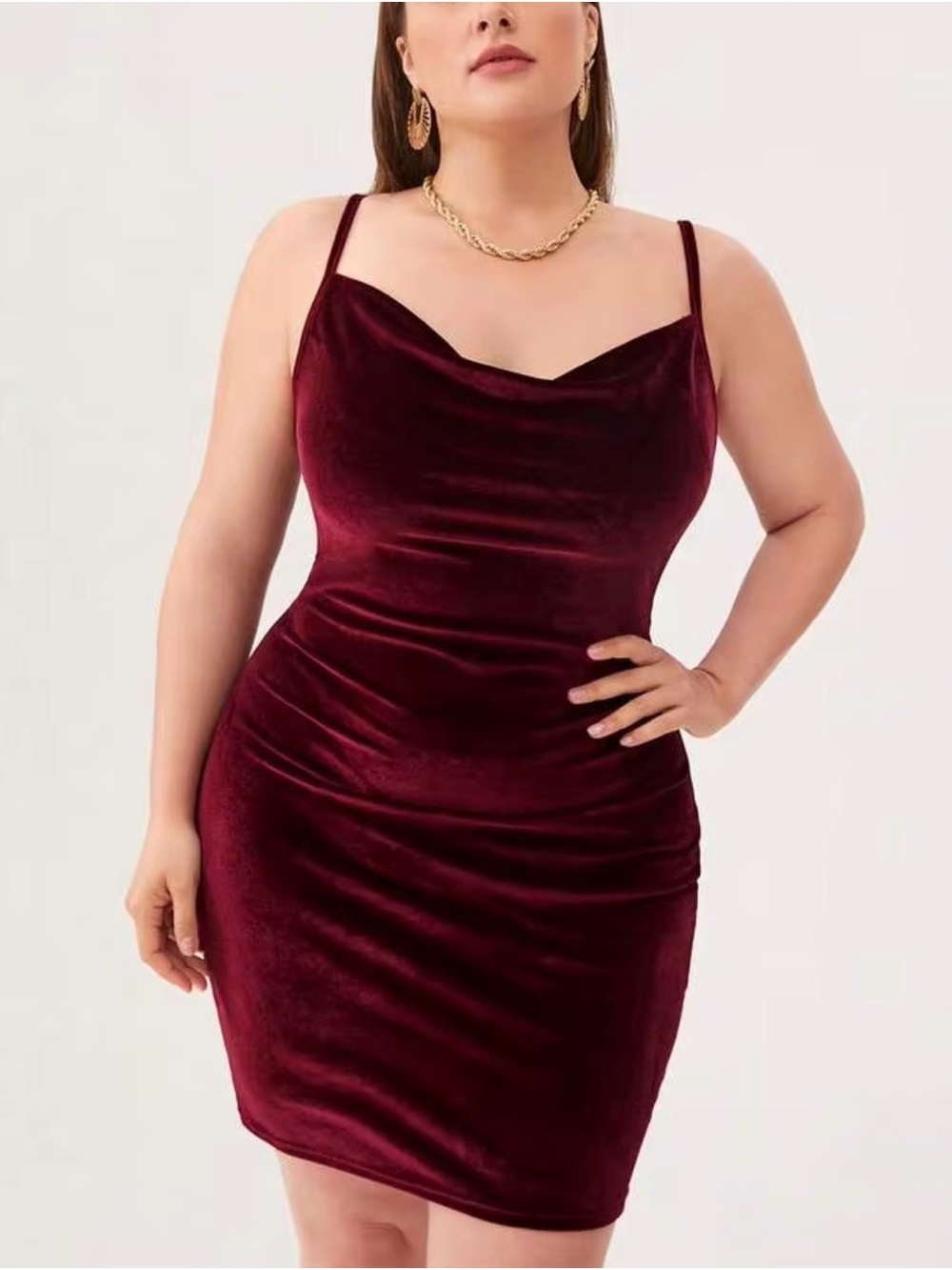 Velvet Cowl Neck Mini Dress in Burgundy